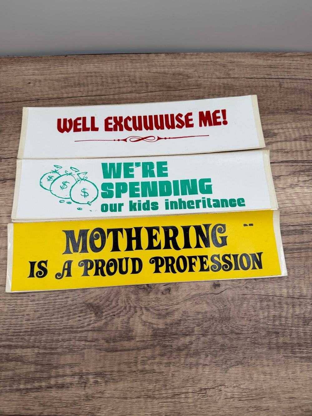 Vintage Lot of 3 Humor & Family Bumper Sticker-Well Excuse Me/Inheritance Decals